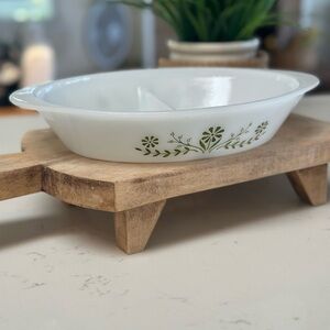 Vintage Glasbake White and Green Floral Divided Dish
